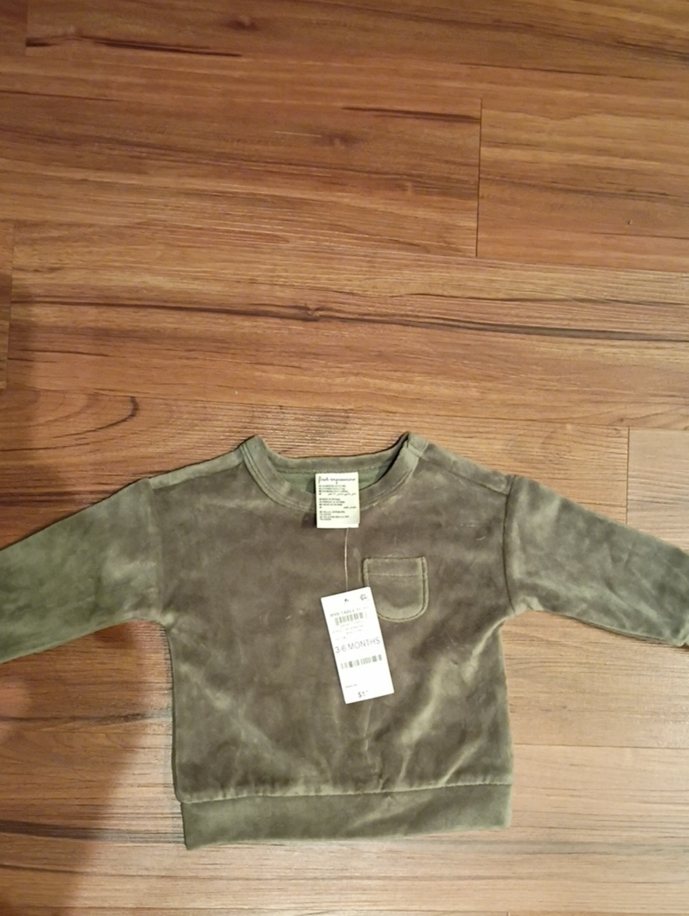 First Impressions Olive Green Kids Crewneck Sweatshirt with Chest Pocket
